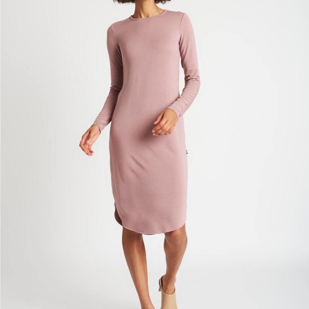 Kit and ace brushed mock neck dress mauve rose long sleeve casual athleisure
